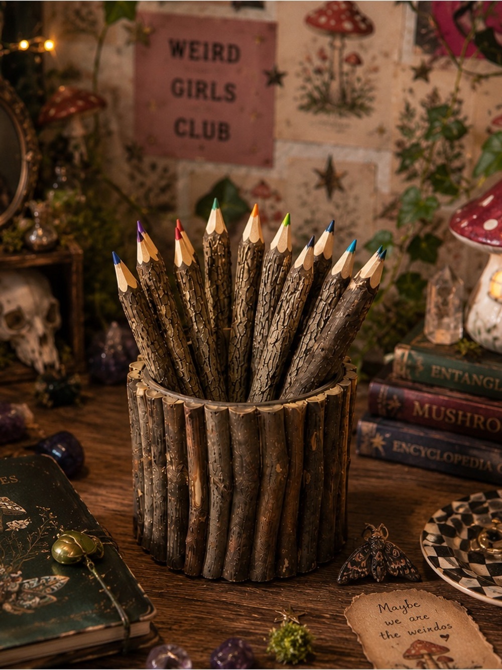 Rustic Twig Colored Pencil Holder Whimsycore Cottagecore Desk Decor